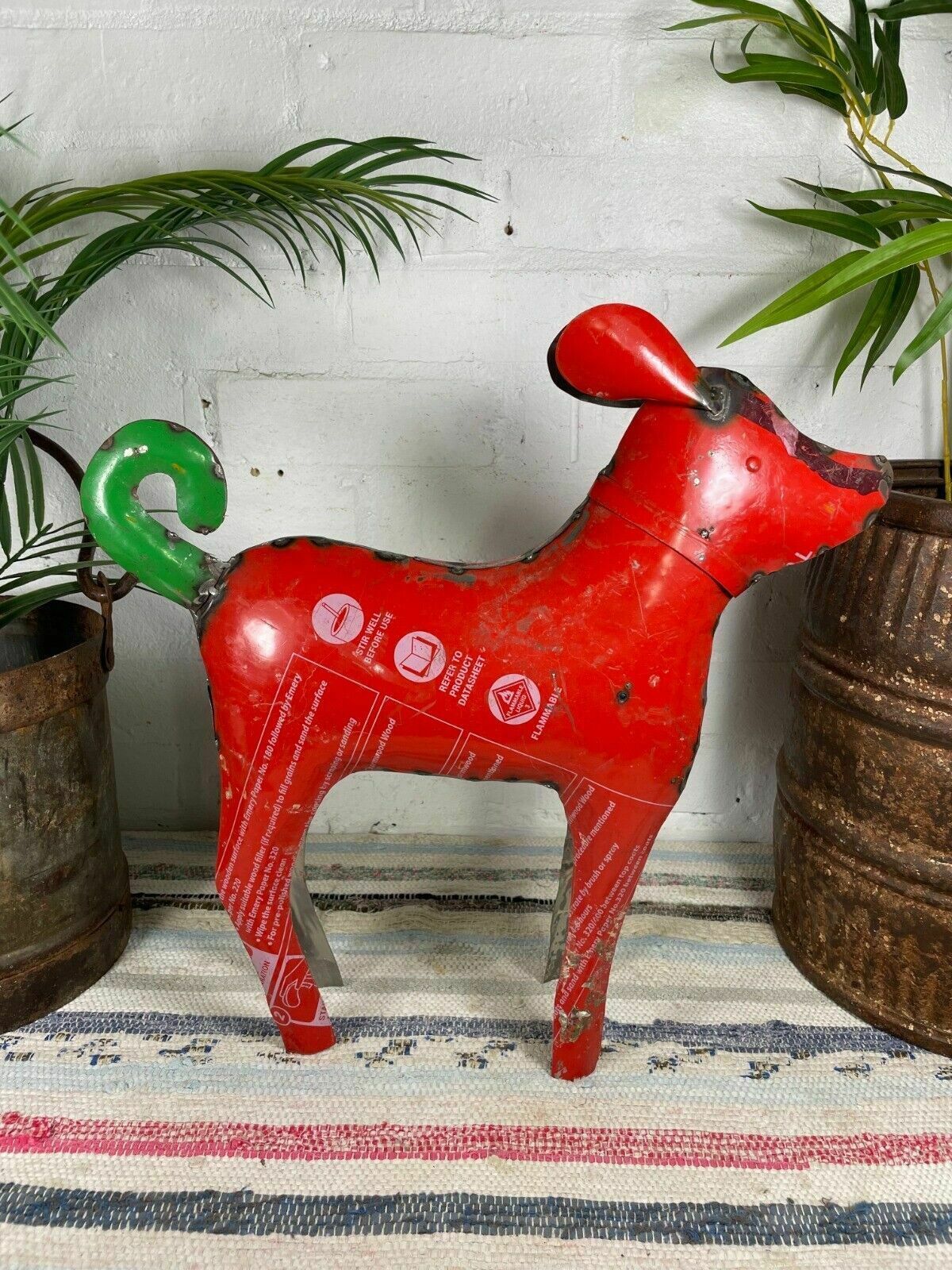Hand Made Reclaimed Recycled Metal Oil Drum Paint Tin Dog Sculpture Garden photo 50.0