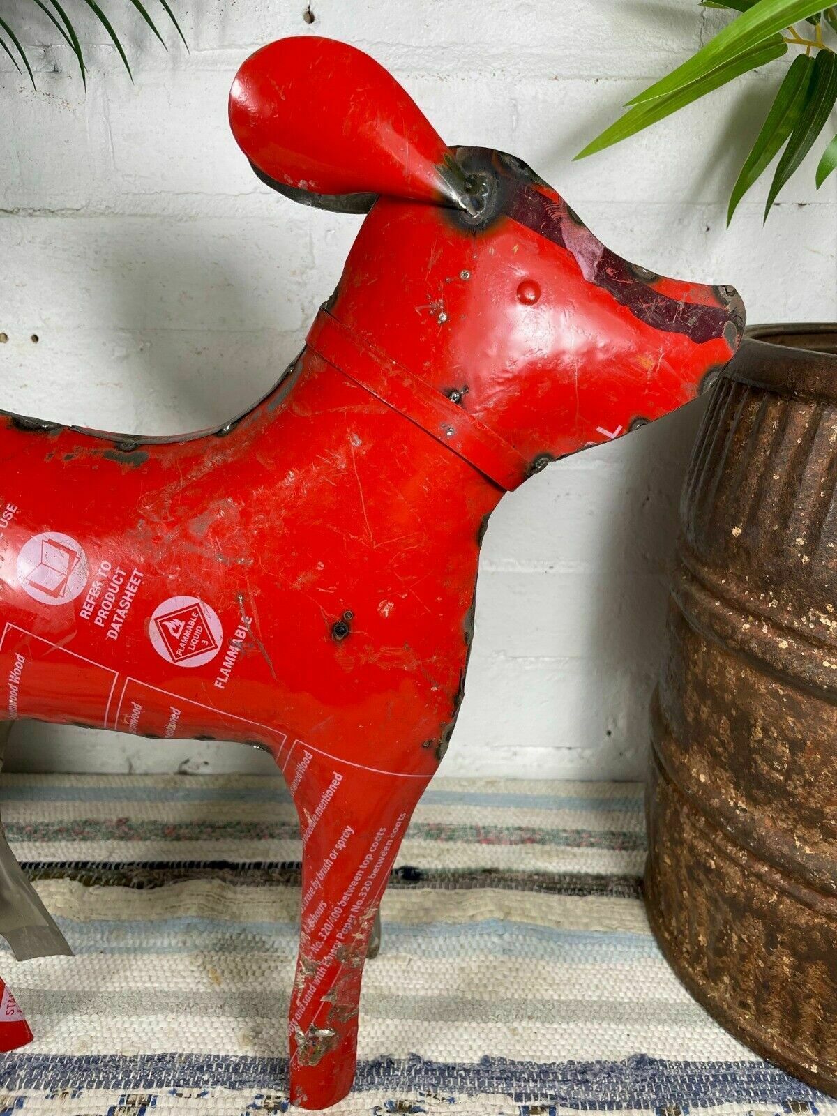 Hand Made Reclaimed Recycled Metal Oil Drum Paint Tin Dog Sculpture Garden photo buy