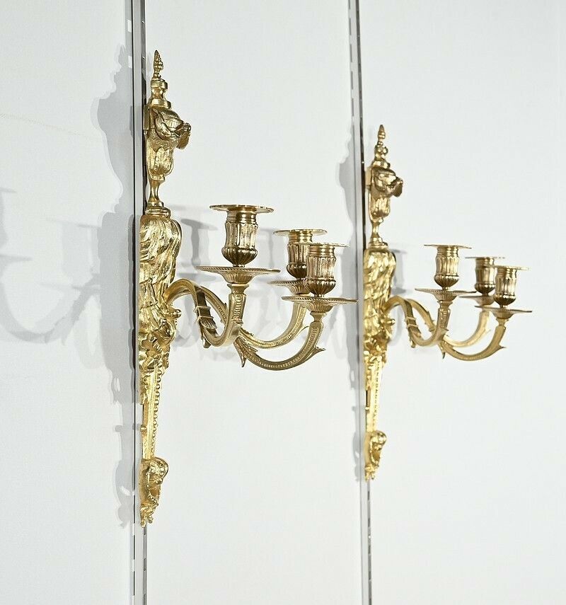 Pair Of Gilt Bronze Sconces, Louis XVI Style – Mid 19th Century photo for sale