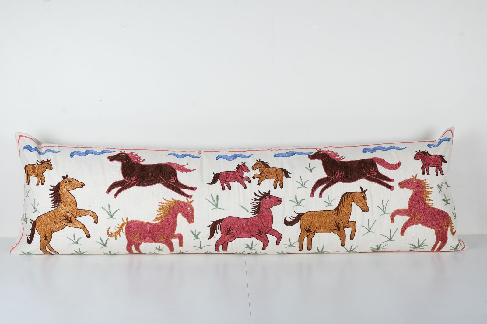 Uzbek Extra Long Suzani Cover With Animal Motif, Wild Life Pictorial Suzani Pillow Case Made From Cotton Fabric