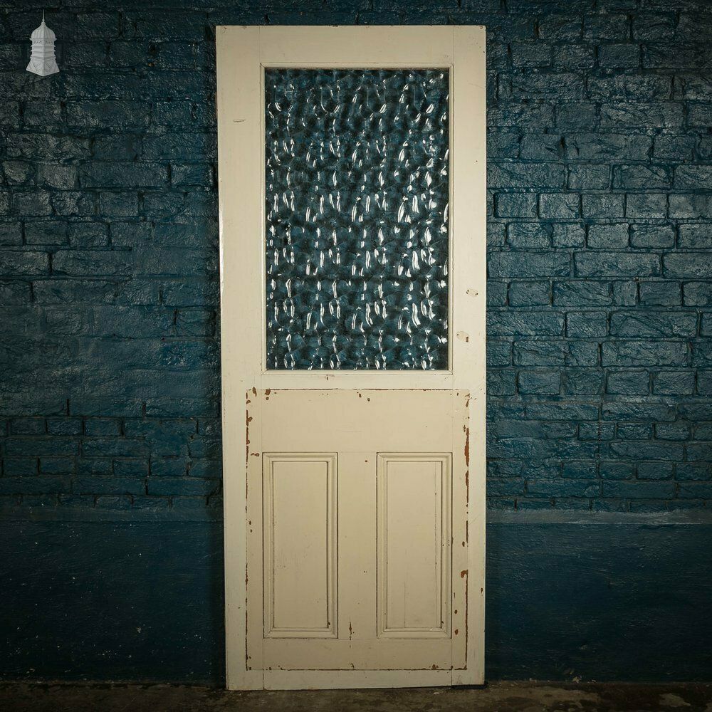 Half Glazed Door, 3 Moulded Panel White Painted Pine Textured Glass