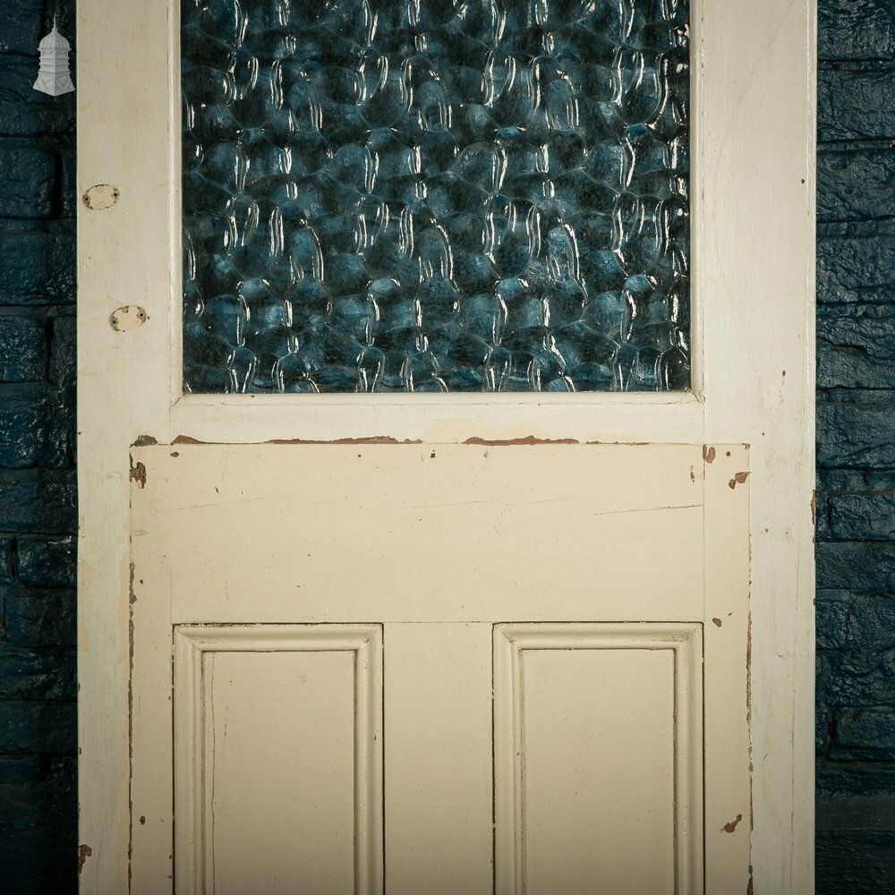 Home Fixtures Half Glazed Door, 3 Moulded Panel White Painted Pine Textured Glass photo