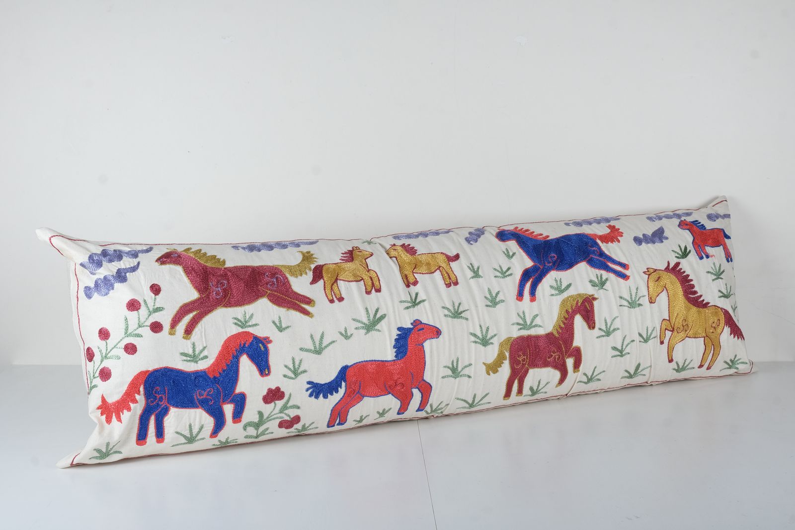 Vintage Long Animal Suzani Pillow Cover, Horse Motif Tribal Extra Long Bedding Cushion Cover photo furniture