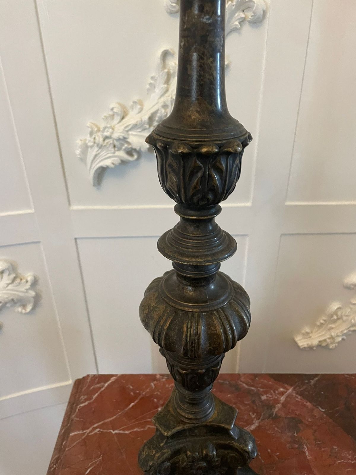 Unusual Pair Of Large Antique Ornate Brass Pricket Candlesticks photo buy
