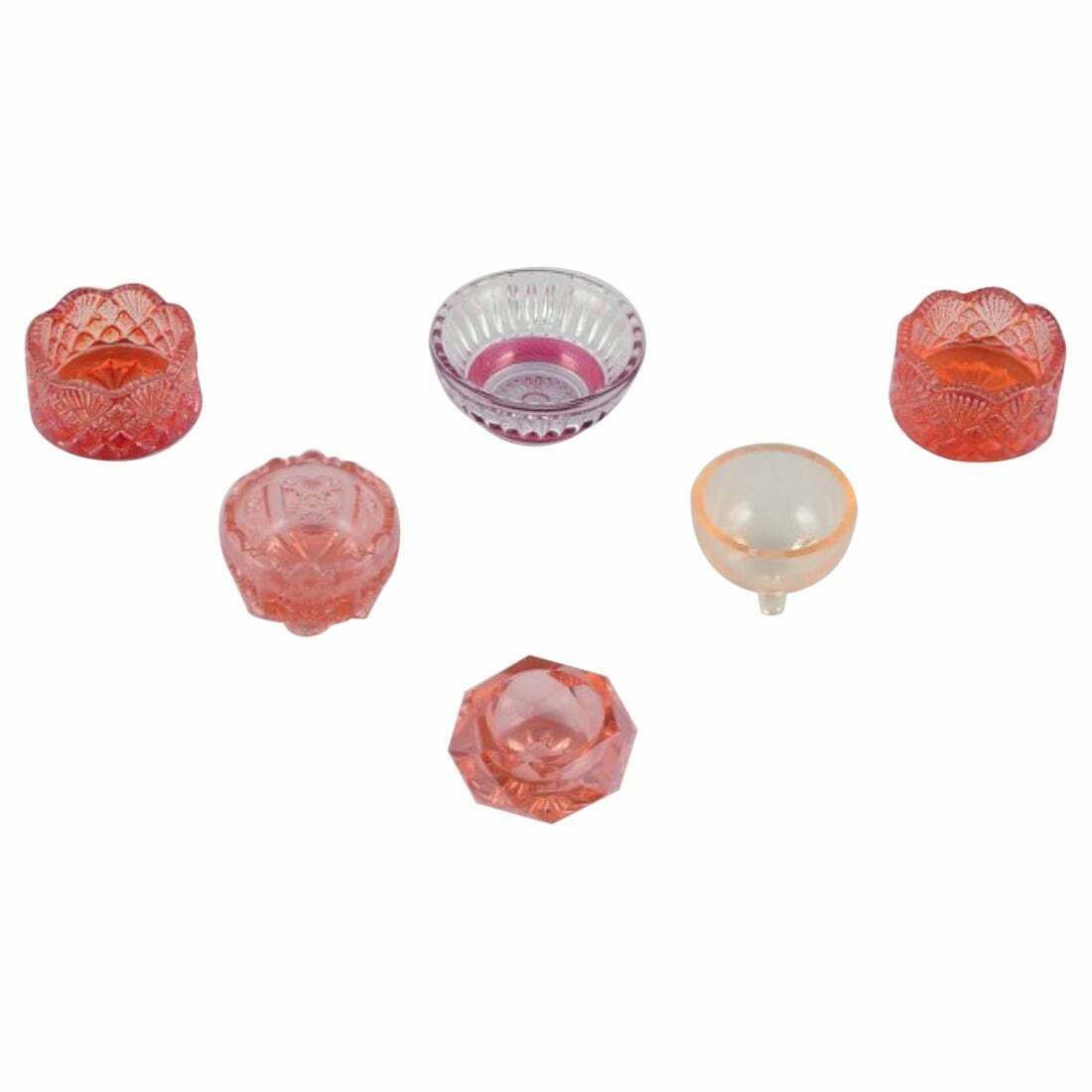 Fåglavik Glasbruk, Sweden. Six Salt Cellars In Pink/Orange Glass. photo vinterior