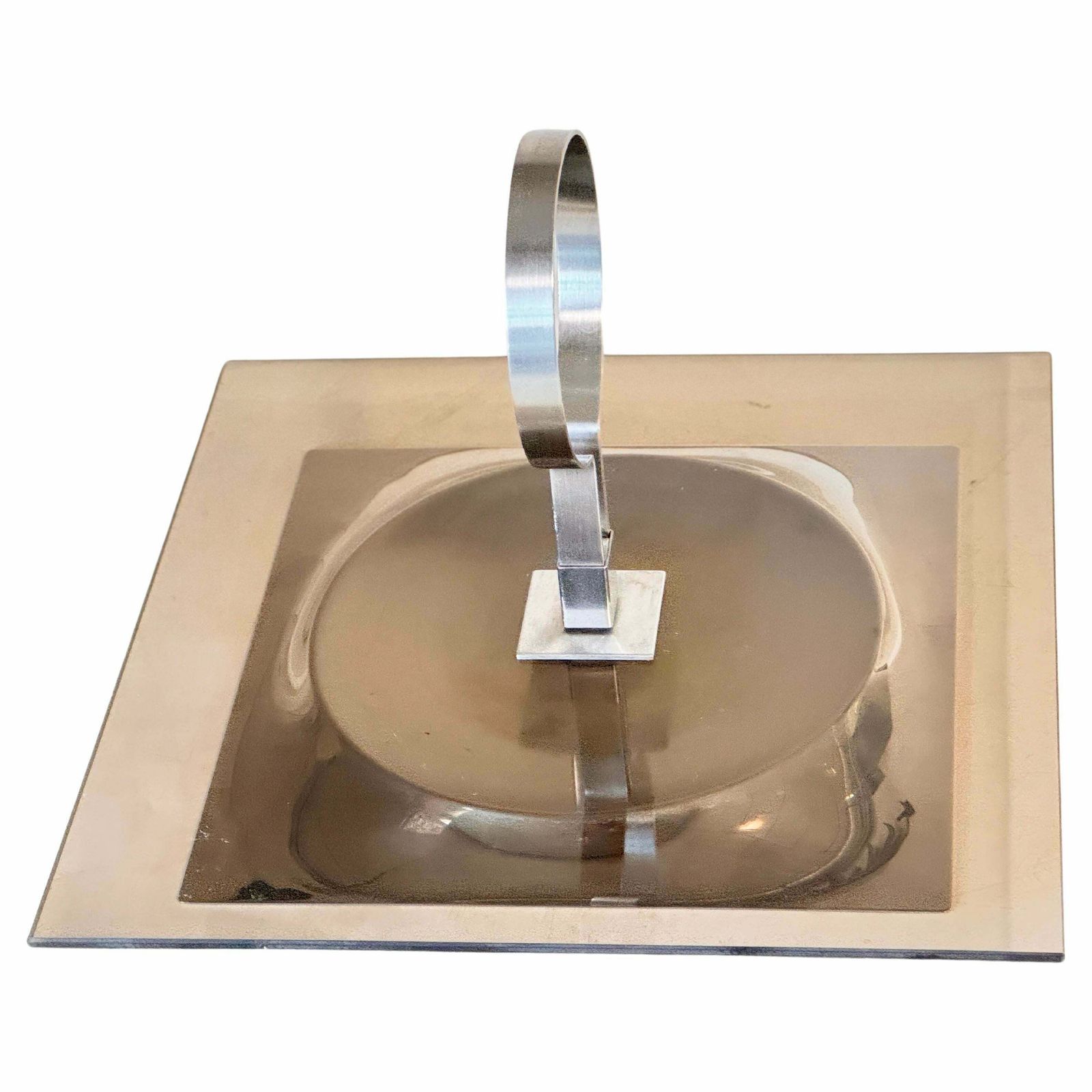 Cheese Or Serving Tray In Inox And Glass France 1970s Smoked And Silver Color photo for sale