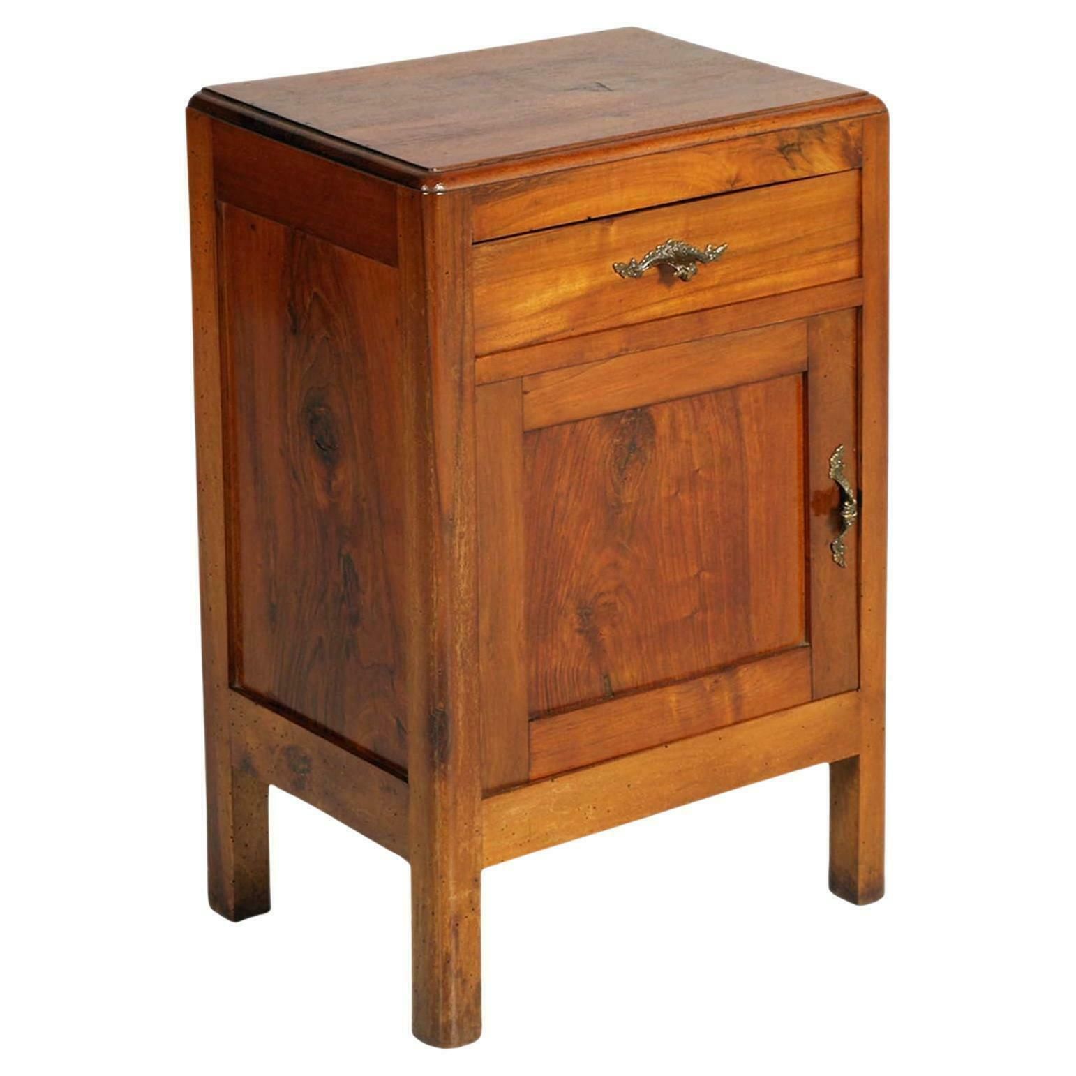Milan Early 20th Century Art Nouveau Walnut Nightstand By Meroni Fossati Lissone