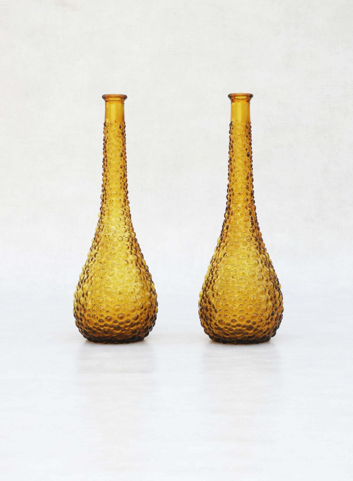 Pair Of Mid Century Empoli Amber Bubble Glass Bottle Vases C1960 Italy photo for sale