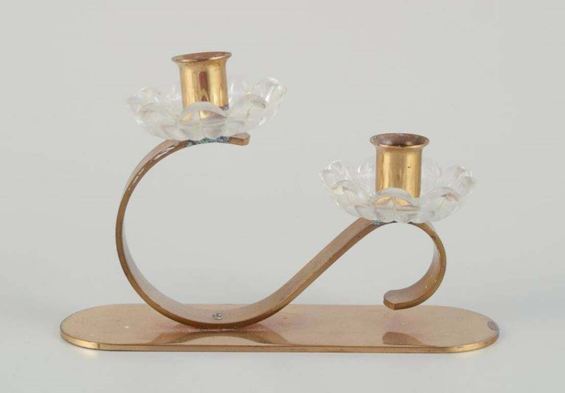 Gunnar Ander For Ystad Metall, Sweden. Candlestick Holder In Brass And Glass. photo 161.0