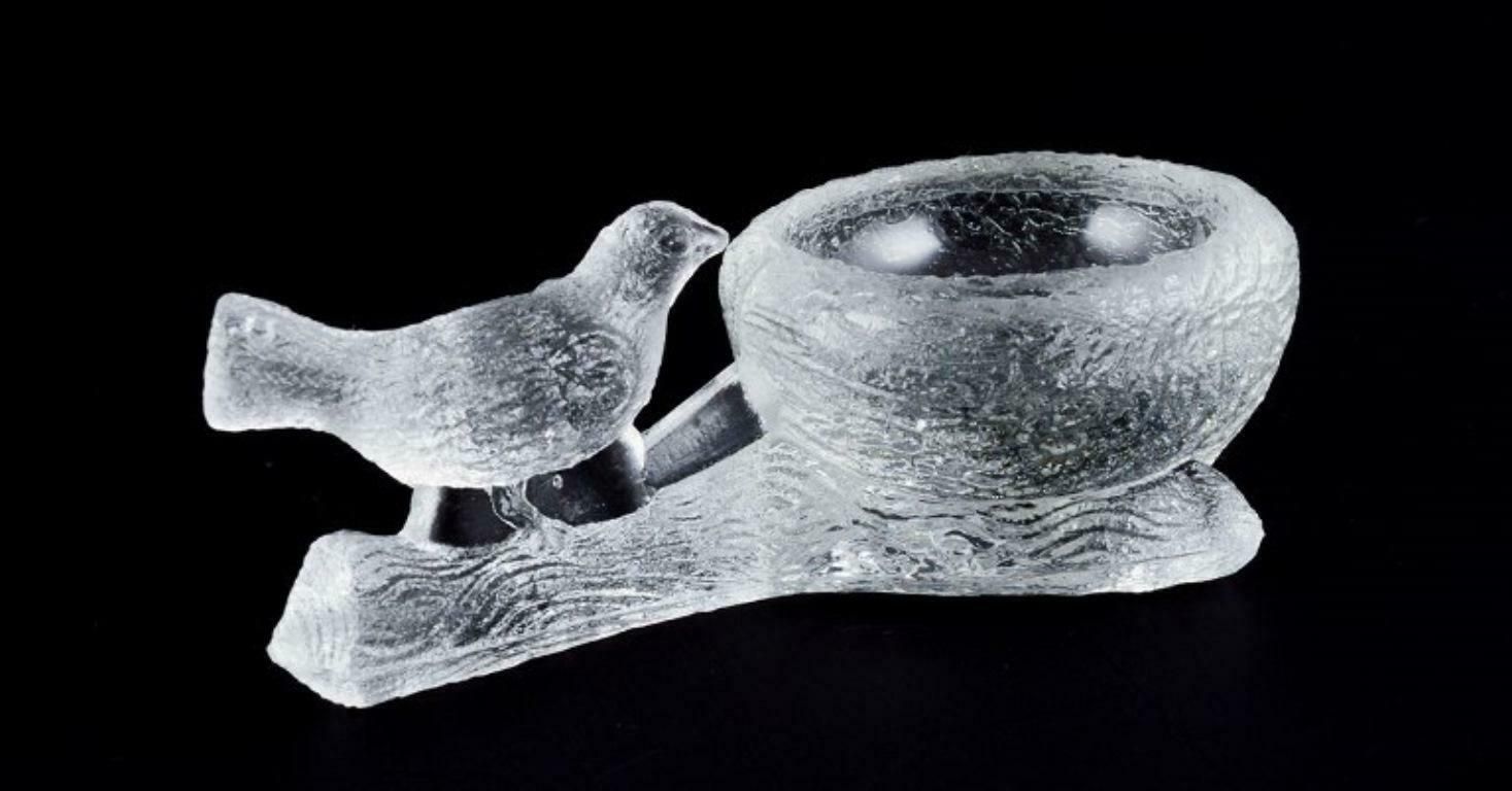 Fåglavik Glasbruk, Sweden. Two Salt Cellars With Birds In Clear Glass photo buy