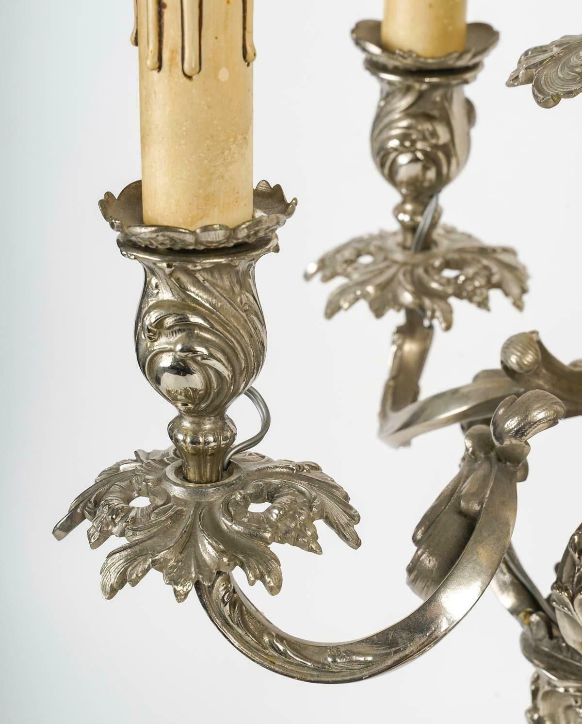 Pair Of Louis XV Style Silver Plated Bronze Candelabra, 19th Century. photo Home Decor