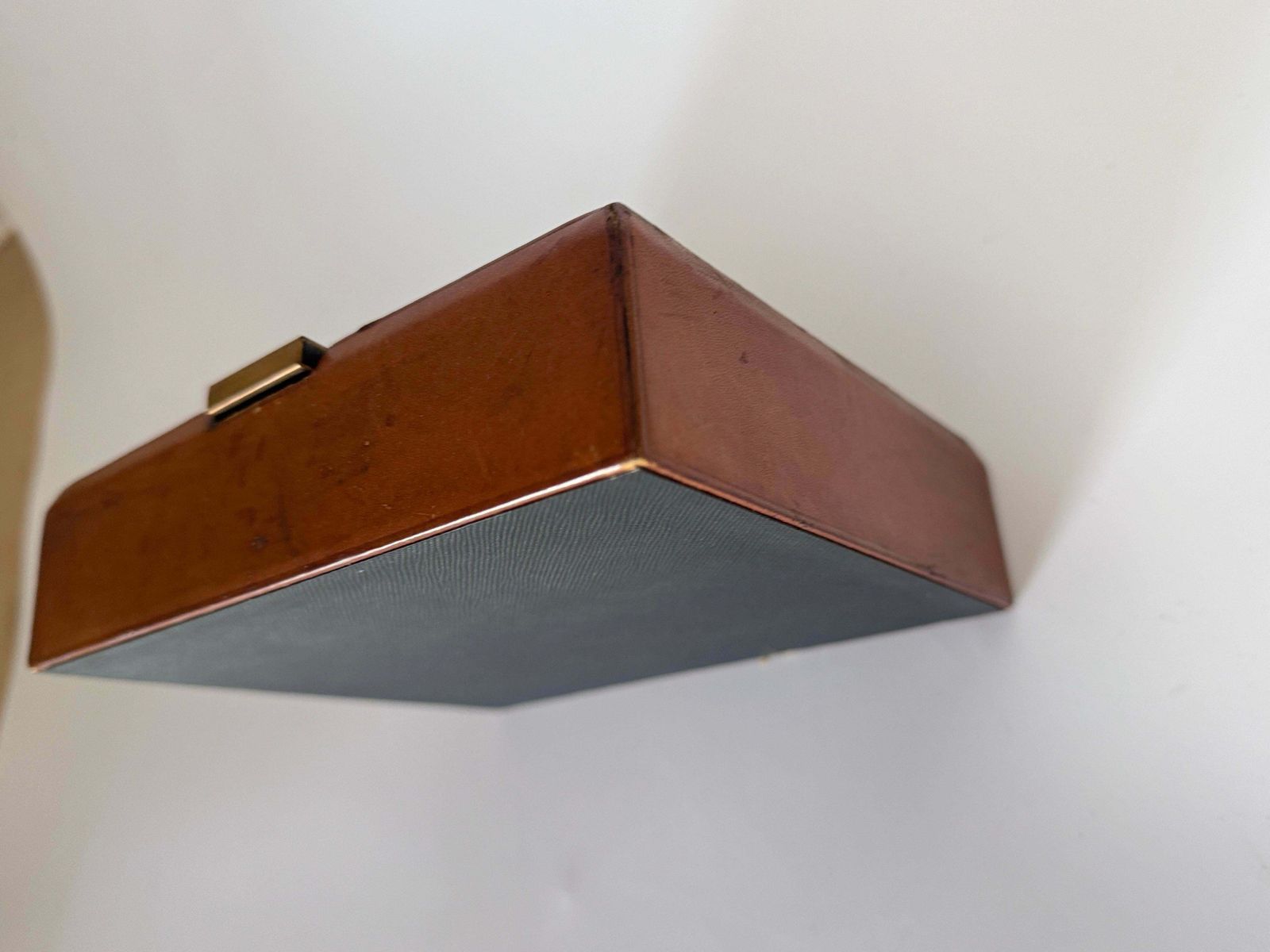 Leather Covered Tobacco Box Wood Brown Jacques Adnet Style France 1940 By Lancel photo Home Decor