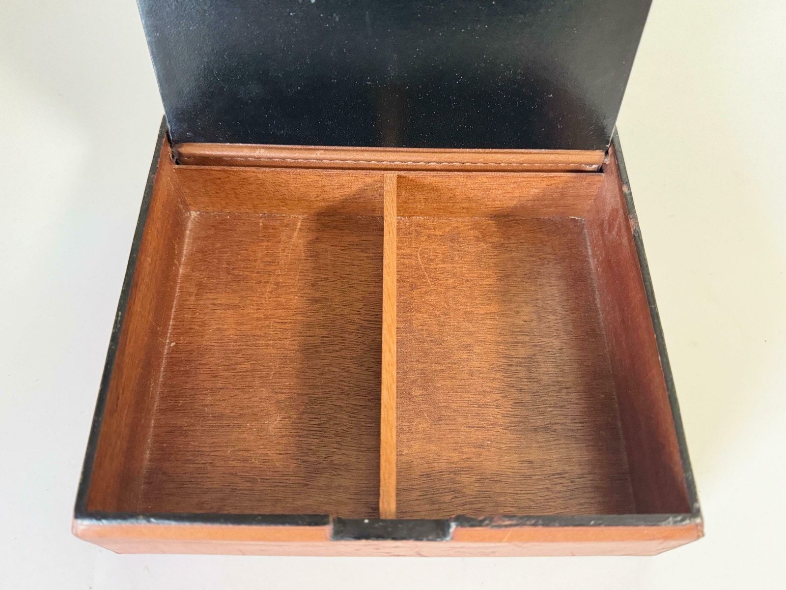 Leather Covered Tobacco Box Wood Brown Jacques Adnet Style France 1940 By Lancel photo buy