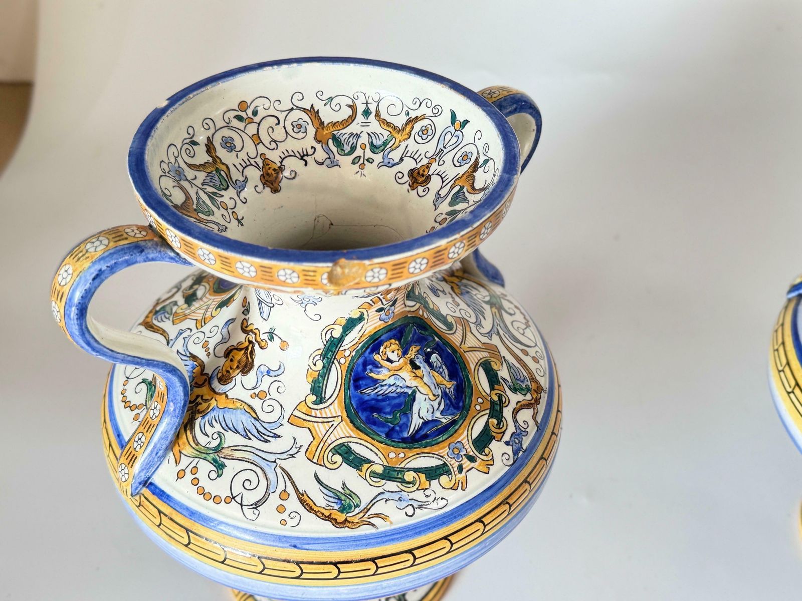 19th Century French Hand Painted Faience Vases Signed Set Of 2 photo vintage