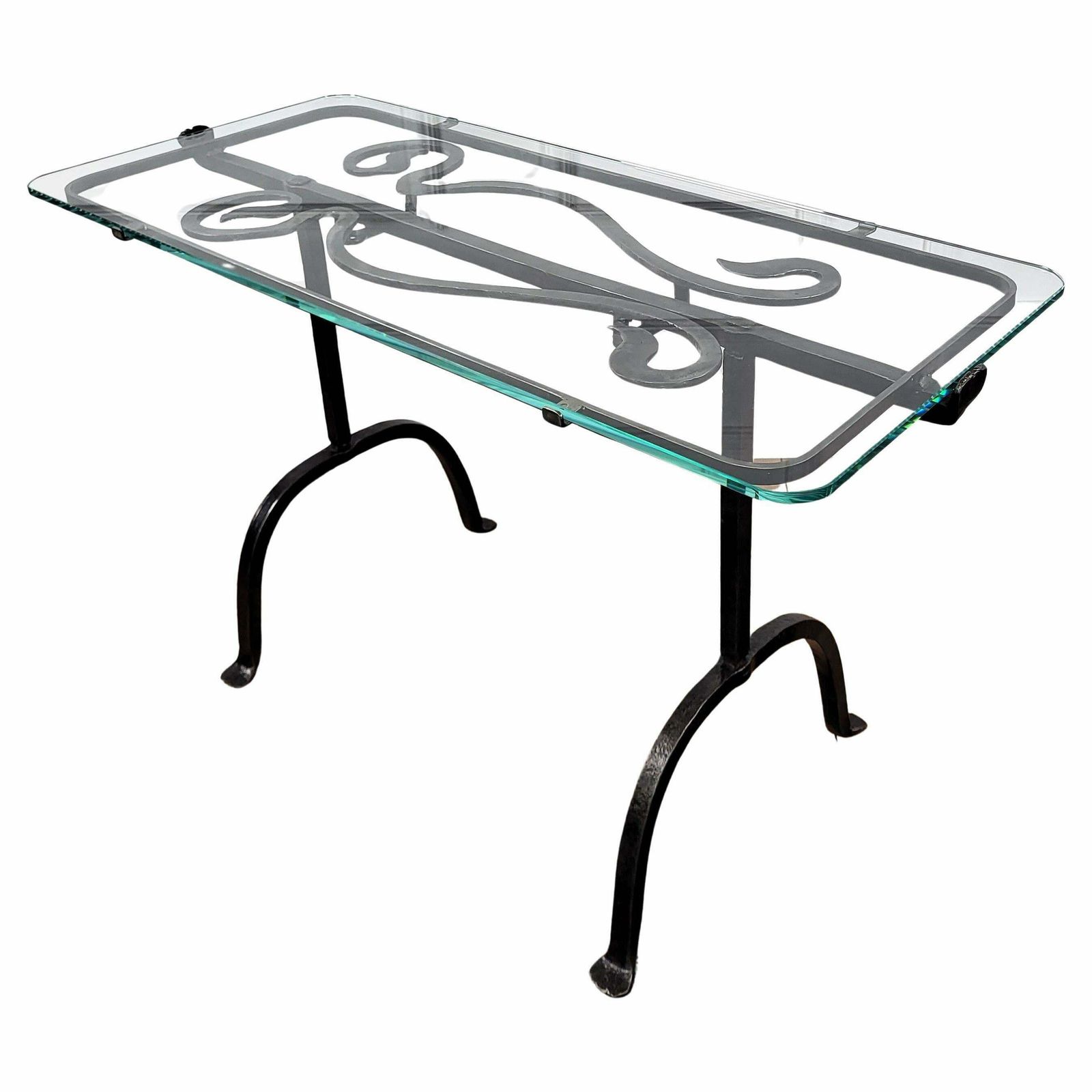 Italian Sculptural Brutalist Wrought Iron And Glass Coffee Table Or Side Table