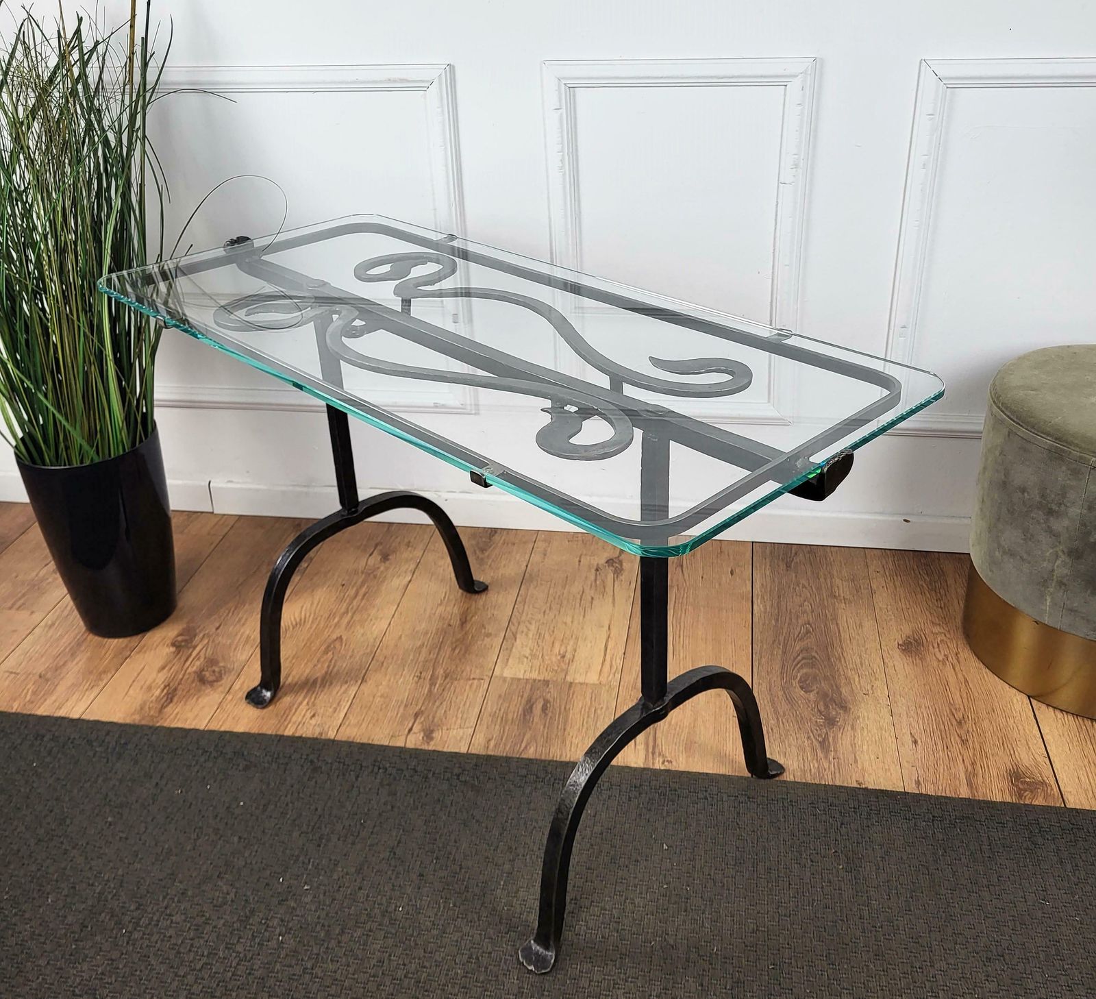 Italian Sculptural Brutalist Wrought Iron And Glass Coffee Table Or Side Table photo Furniture