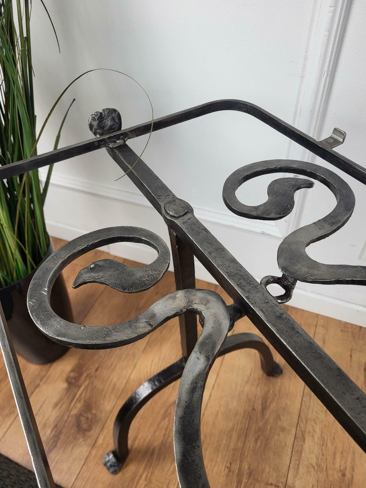 Italian Sculptural Brutalist Wrought Iron And Glass Coffee Table Or Side Table photo vinterior