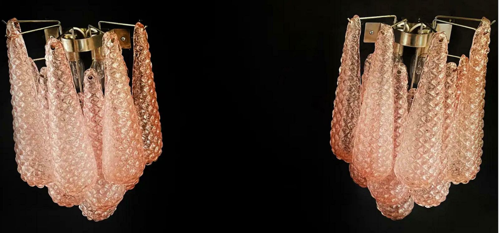 Set Four Of Vintage Pink Glass Petals Drop Wall Sconce, Murano photo for sale