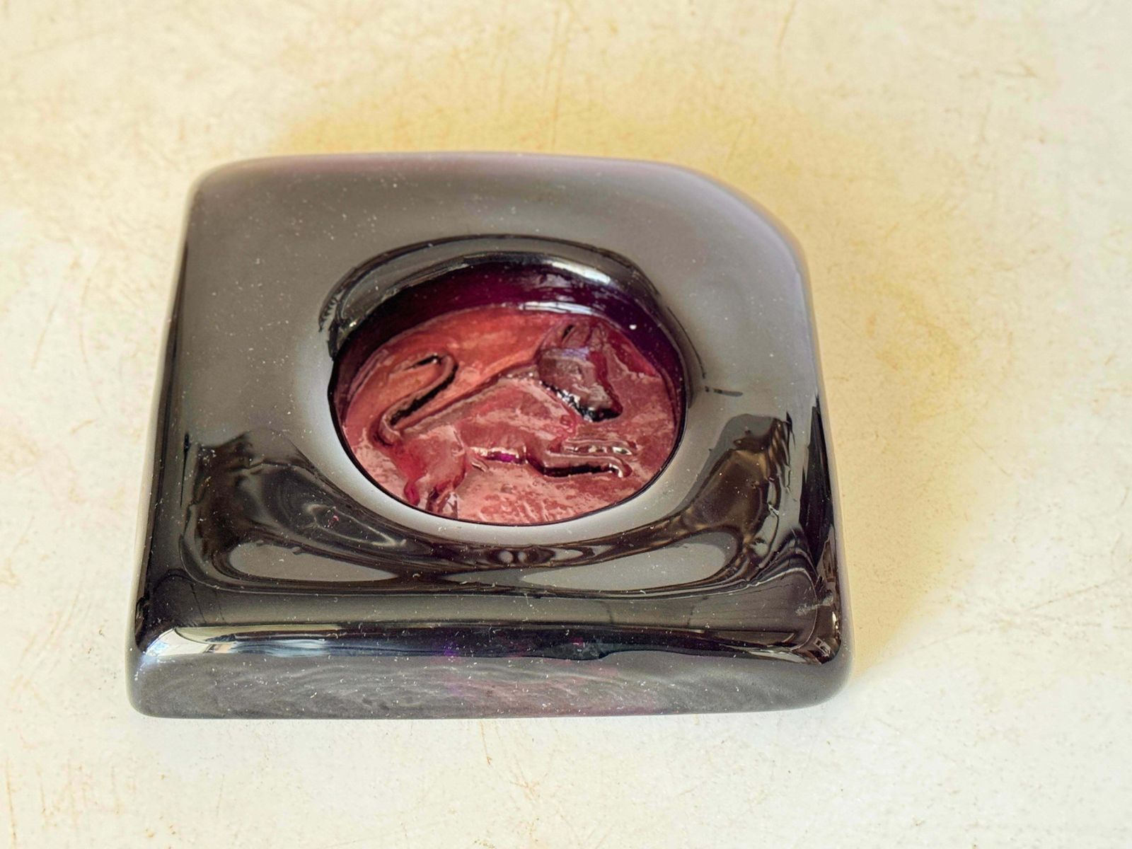 Ashtray In Glass With A Purple Light Color Square Shape France, Circa 1970 photo Home Decor