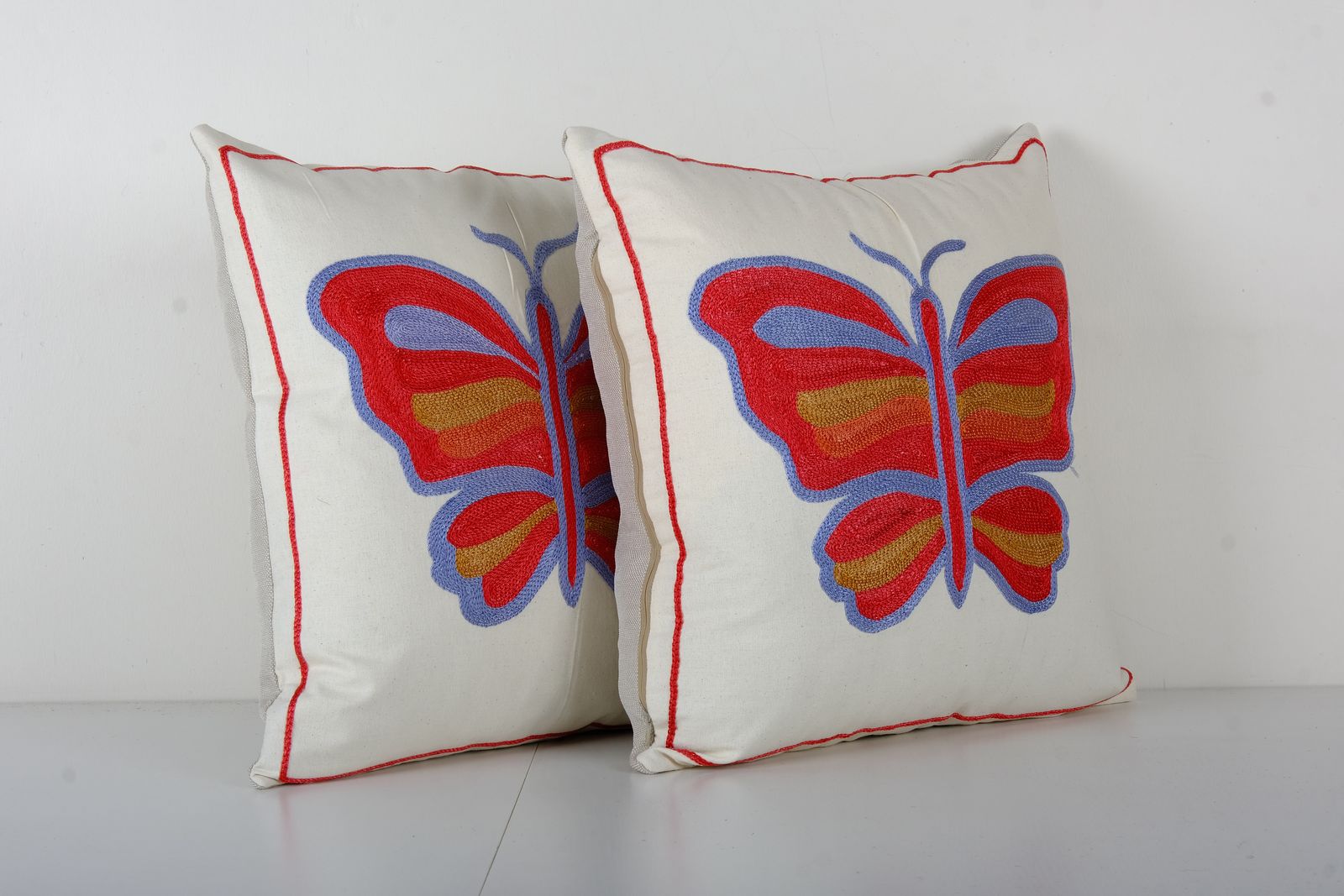 Uzbek Butterfly Suzani Cover With Animal Motif, Set Of Two Wild Life Pictorial Suzani Pillow Case photo furniture