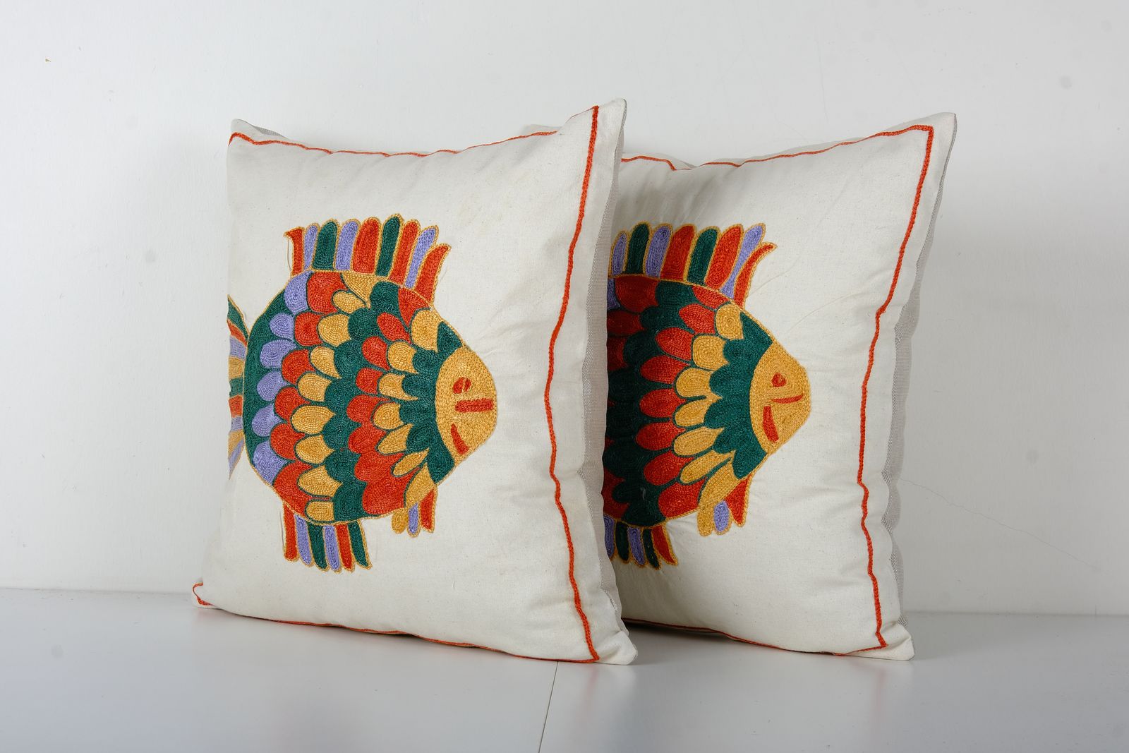 Bohemian Fish Figured Cotton Pillowcase   Set Of Two Ethnic Animal Pattern Designer Cushion photo 100.0