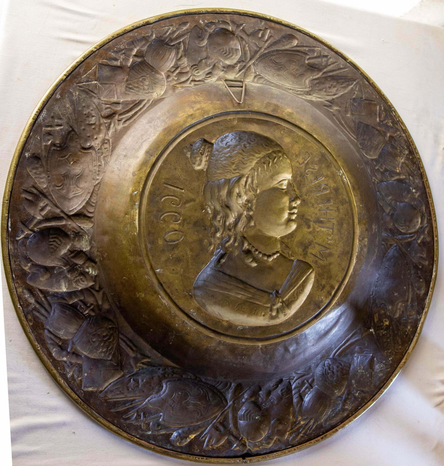 French Golden Copper Tray Profile Of The Wife Of Louis 14, 19th Mid Century photo Home Decor