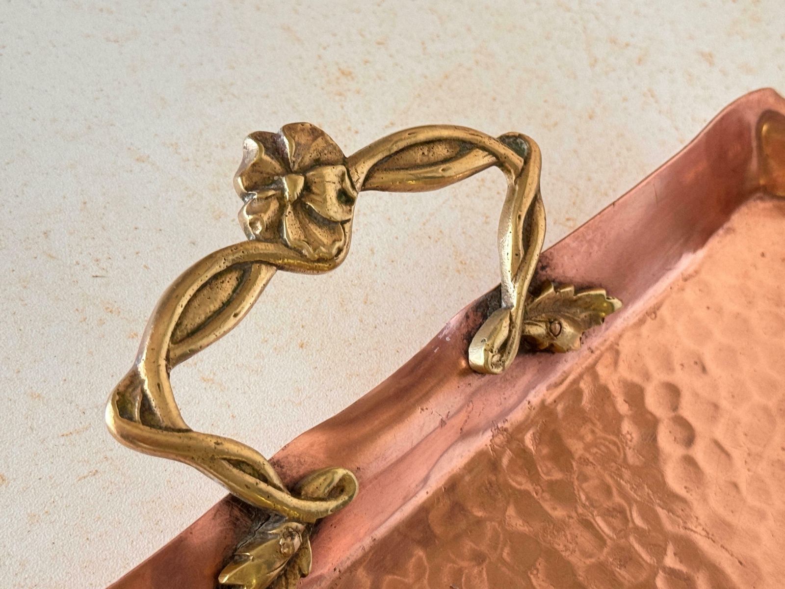 Platter In Copper And Brass 2 Handles Gold And Cooper Color Deutch 18eme Century photo for sale