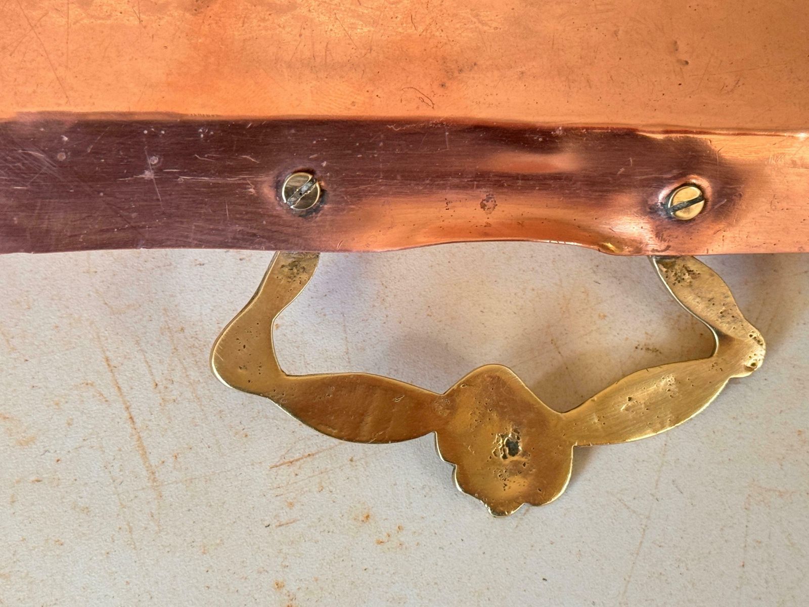 photo for sale Platter In Copper And Brass 2 Handles Gold And Cooper Color Deutch 18eme Century