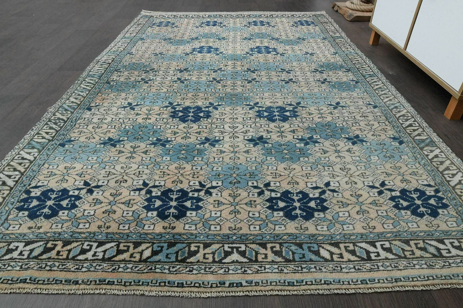 Antique Rug, Orange Blue Rug, Turkish Oushak Rug, Handmade Vintage Rug, 5x8 Area Rug, Living Room Rug, Washable Wool Rug