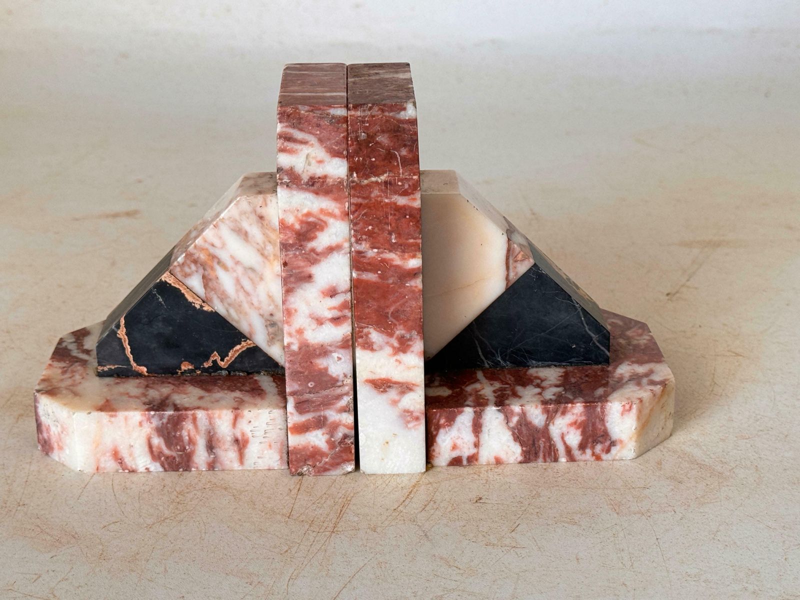 Pair Of Art Deco See Book Ends, Marble, Black And Red France, 1940 photo for sale