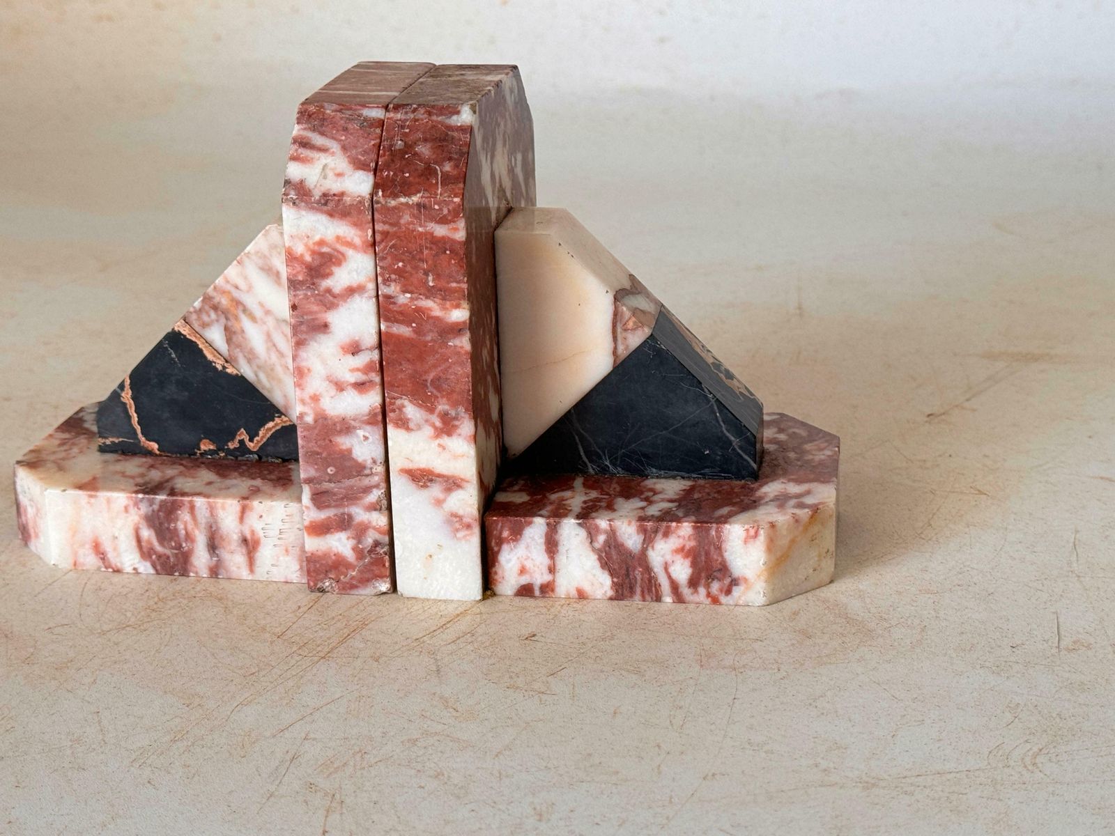 Pair Of Art Deco See Book Ends, Marble, Black And Red France, 1940 photo Home Decor