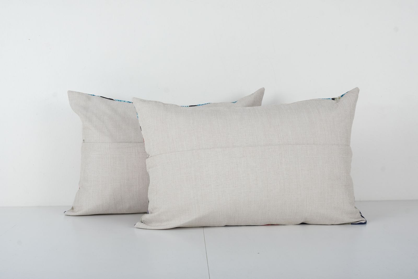 Old Caucasian Trade Cloth Pillow, Set Of Two Floral Roller Print Cushion Cover On Cotton photo for sale