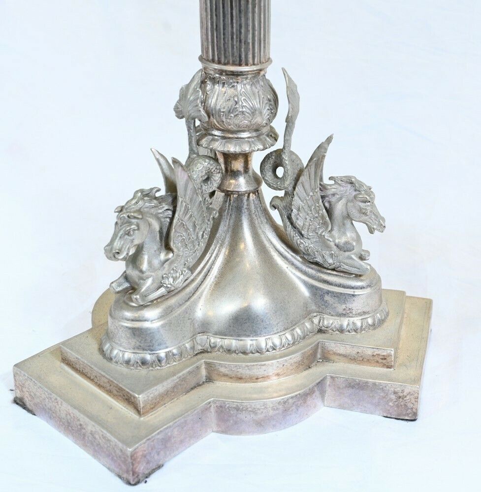 Pair Silver Plate Candelabras   Large Victorian Column Candles photo buy