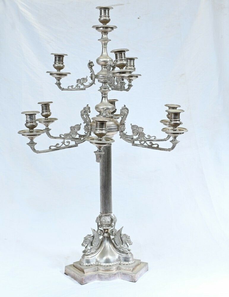 photo vinterior Pair Silver Plate Candelabras   Large Victorian Column Candles