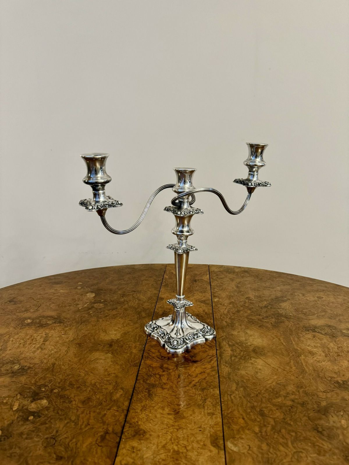 Outstanding Quality Antique Ornate Silver Plated Candelabra And Candlestick Set photo furniture