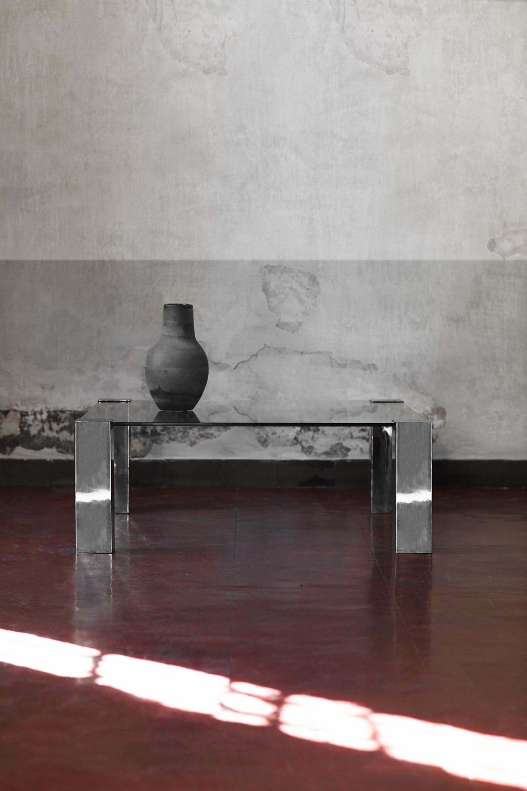 Coffee Table In Chromed Metal And Dark Glass In The Style Of Willy Rizzo. photo buy