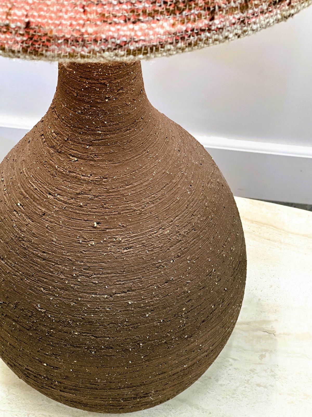 Vintage Xl Ceramic Floor Lamp With Textured Wool Shade, 1970s. France photo 648.0