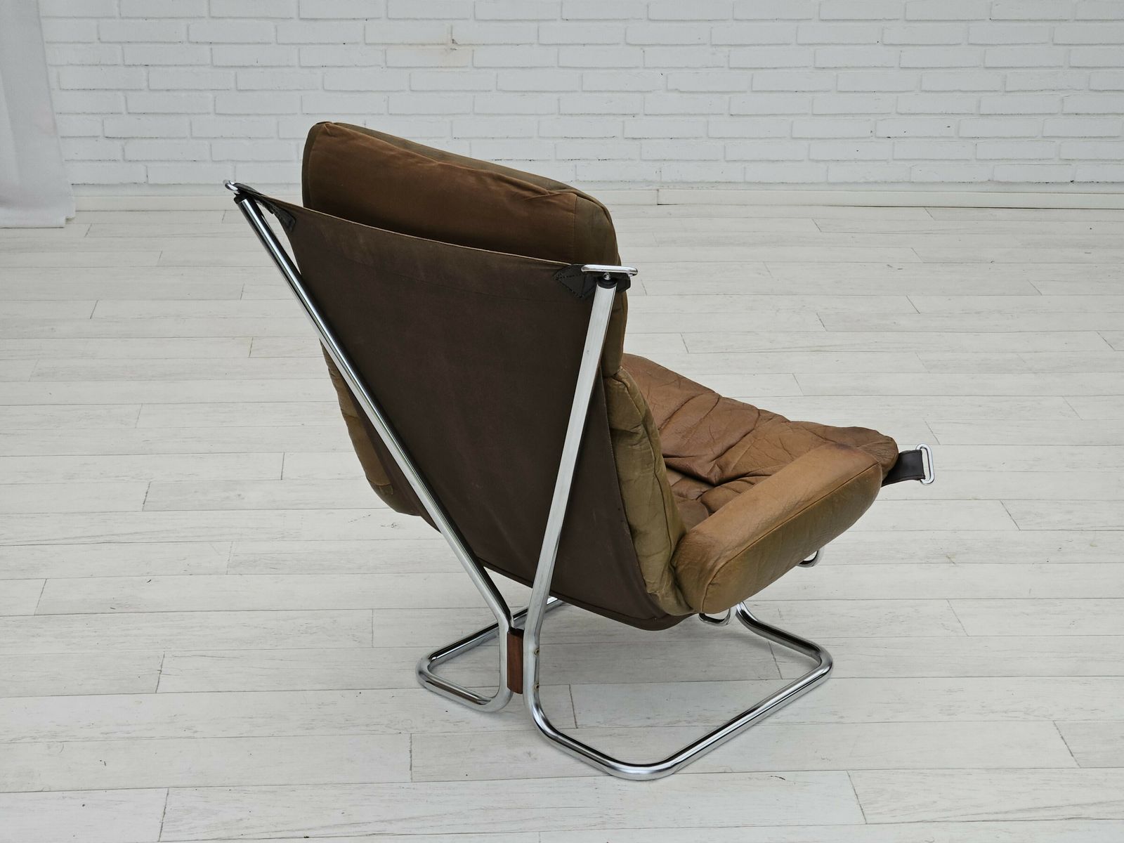 1970s, Norwegian Design By Harald Relling, Original Condition, Leather, Chrome Steel, Teak Wood, Canvas. photo buy