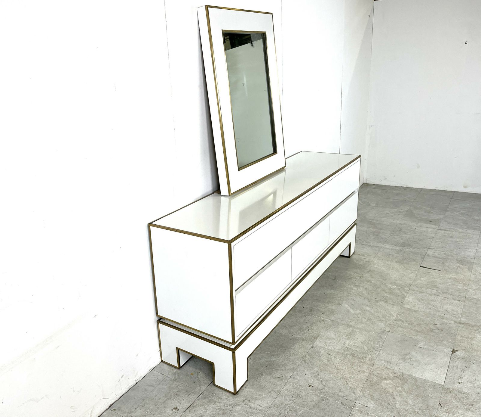 White Lacquered Credenza By Alain Delon With Mirror, 1970s photo furniture