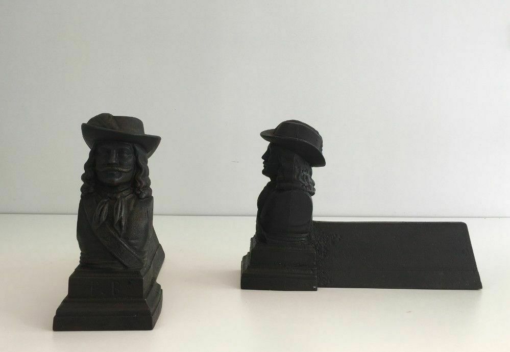 Pair Of Cast Iron Andirons With The Effigy Of A Musketeer photo Home Fixtures