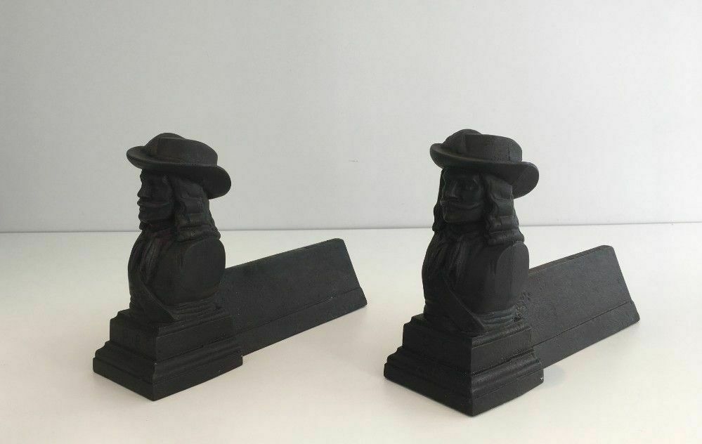 photo furniture Pair Of Cast Iron Andirons With The Effigy Of A Musketeer