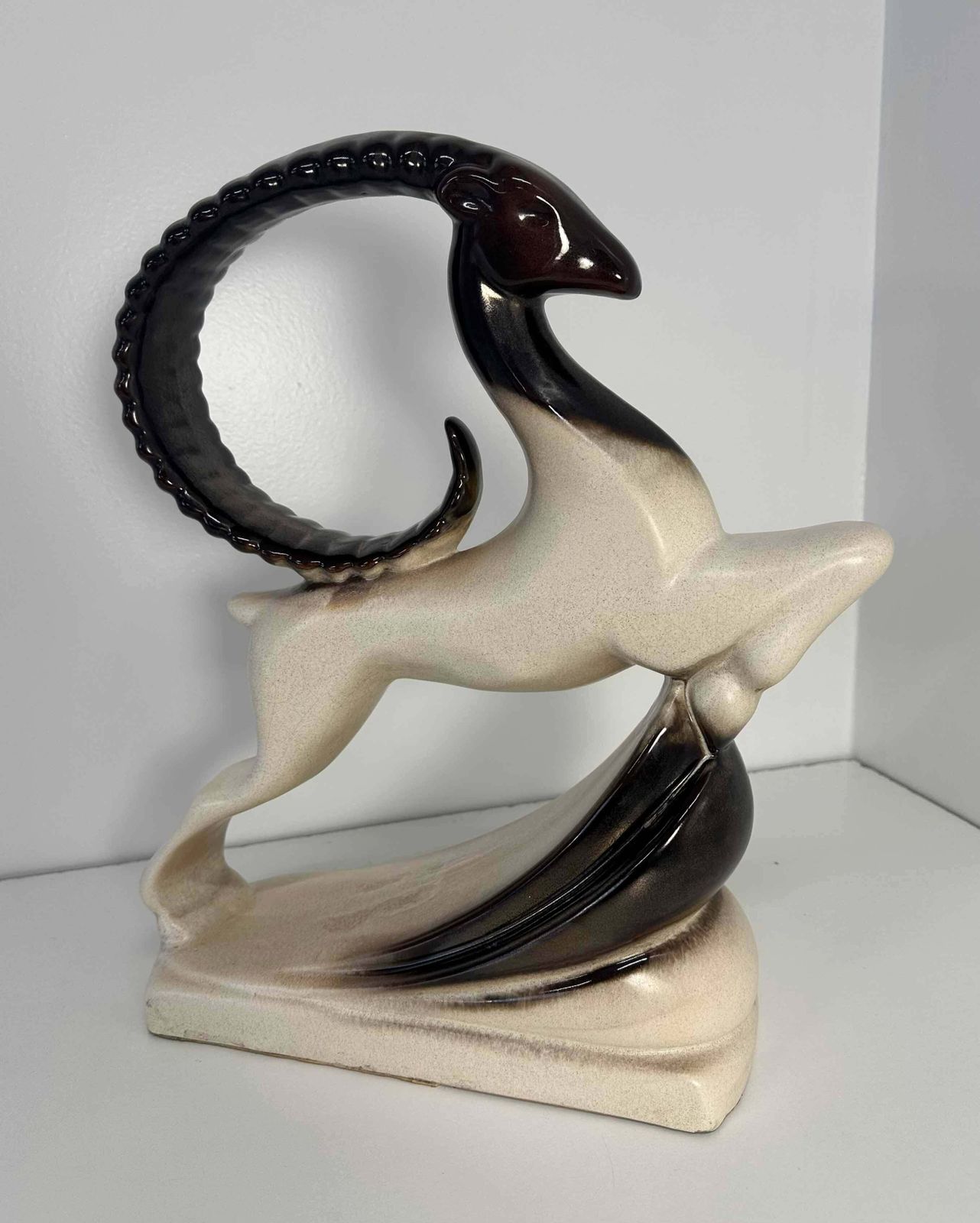 Large Art Deco Style Brown And White Royal Haeger Ram Ceramic, 1960s photo furniture