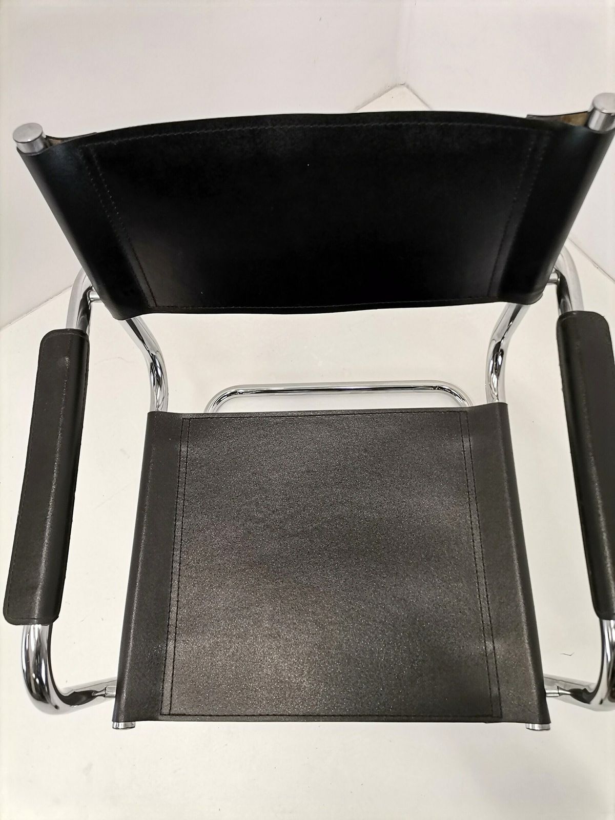 Black Leather Cantilever Chair / 70s 80s Italy / Leather And Chrome / Bauhaus Design Mart Stam Style Office Chair photo buy
