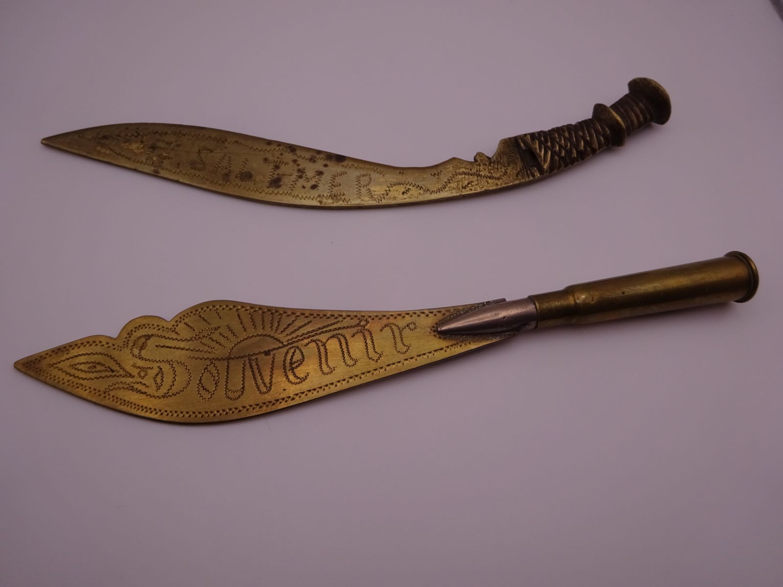 Two Antique Brass Letter Openers (Trench Art And Kukri Knife)