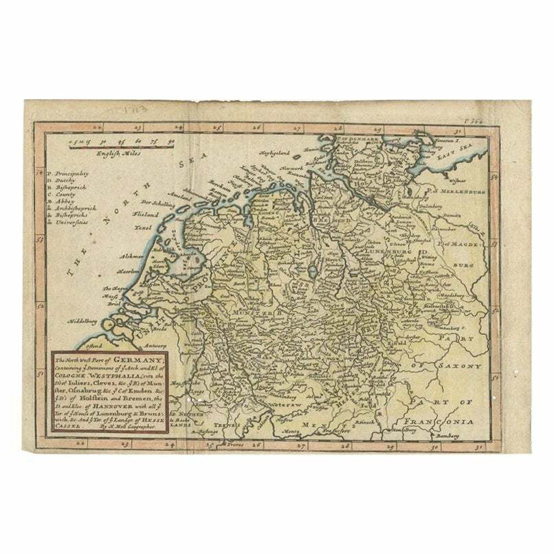 Antique Map Of Part Of Germany By Moll, C.1740