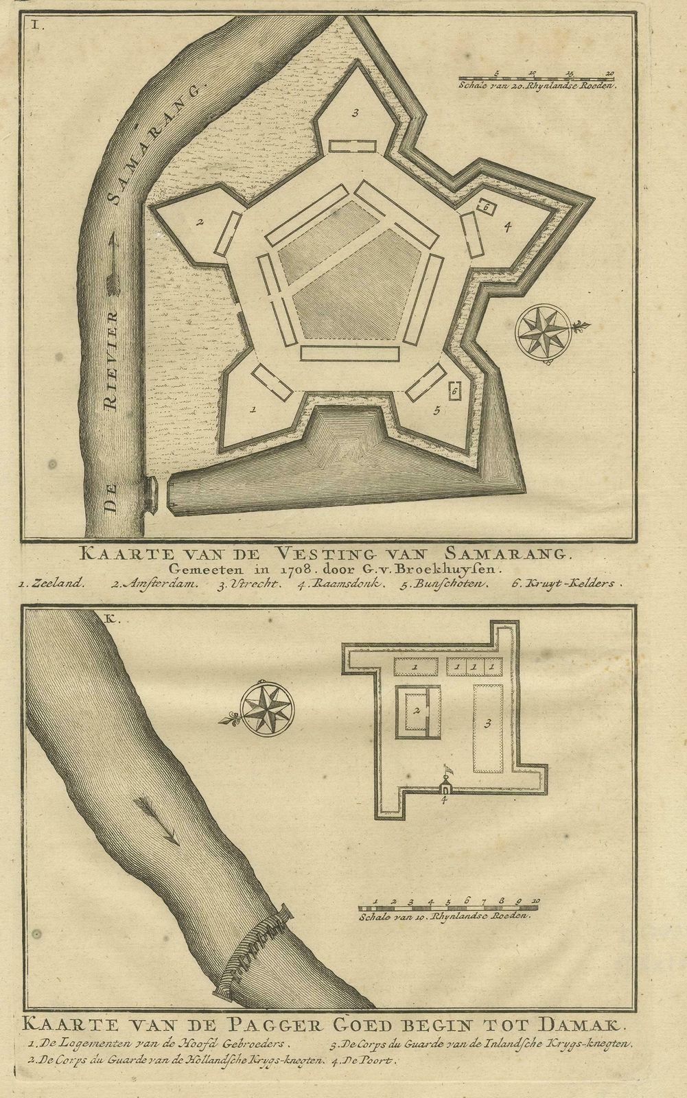 Antique Print Of The Castle Of Semarang And A Fortress By Valentijn, 1726 photo furniture