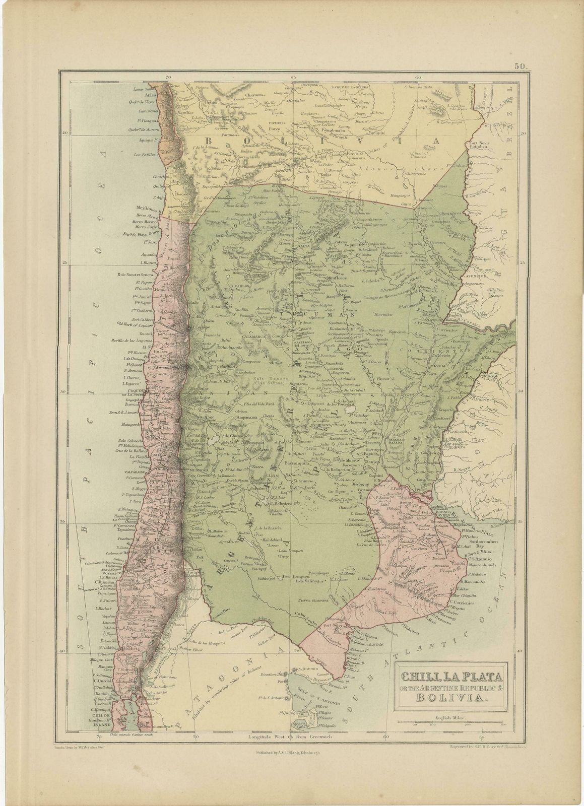 Antique Map Of Chile, La Plata And Part Of Bolivia By A & C. Black, 1870 photo furniture