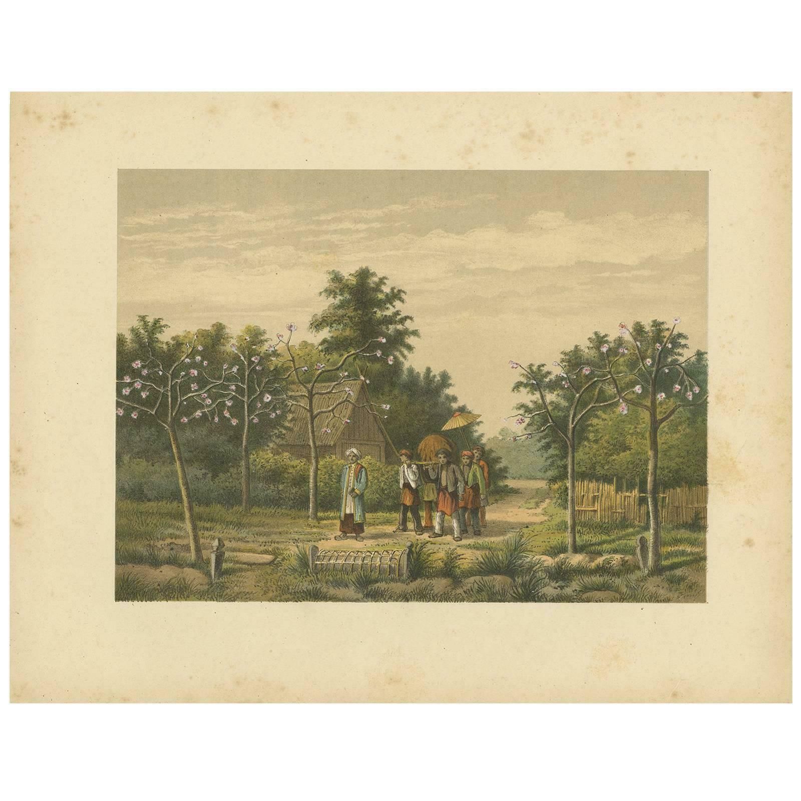 Antique Print Of A Funeral Ceremony On Java By M.T.H. Perelaer, 1888