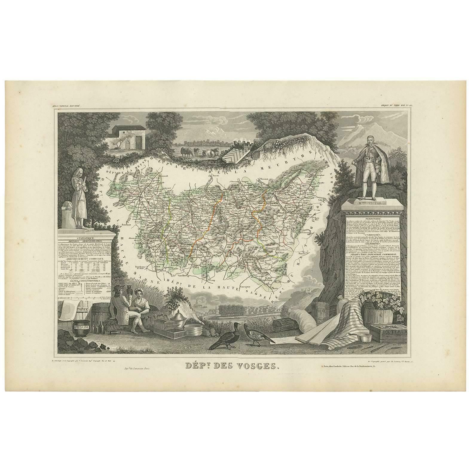 Antique Map Of Vosges ‘France’ By V. Levasseur, 1854