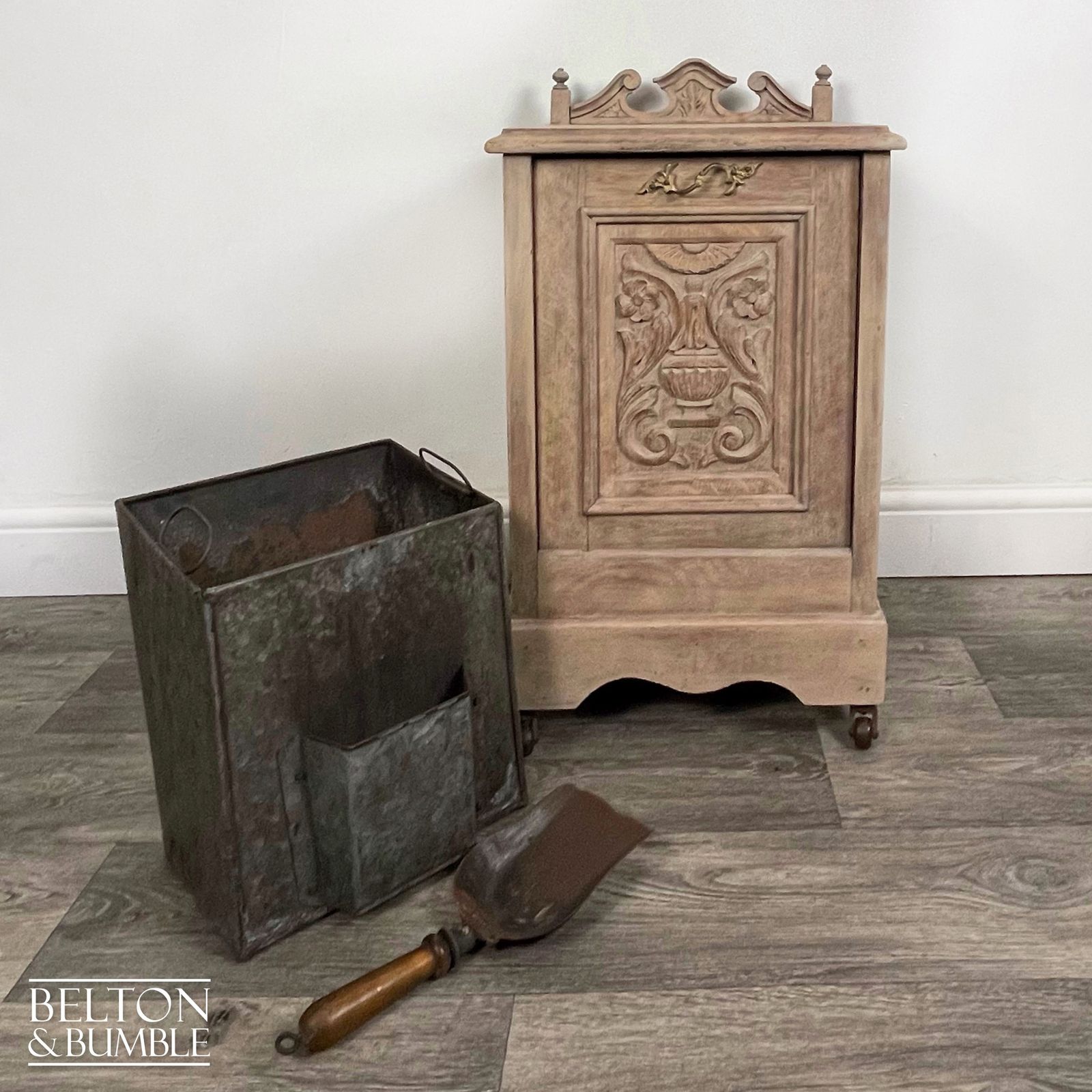 Antique Victorian Perdonium Wooden Cupboard With Integral Coal Scuttle And Coal Shovel. photo Furniture